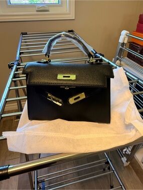 Classic Black Top-Handle Mini Bag with Gold Hardware